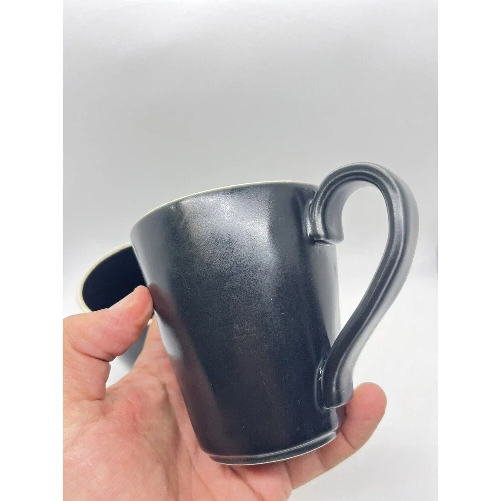 Crate & Barrel Marin Black Matte Coffee Mugs Curved Rim Portugal - Set Of 2
